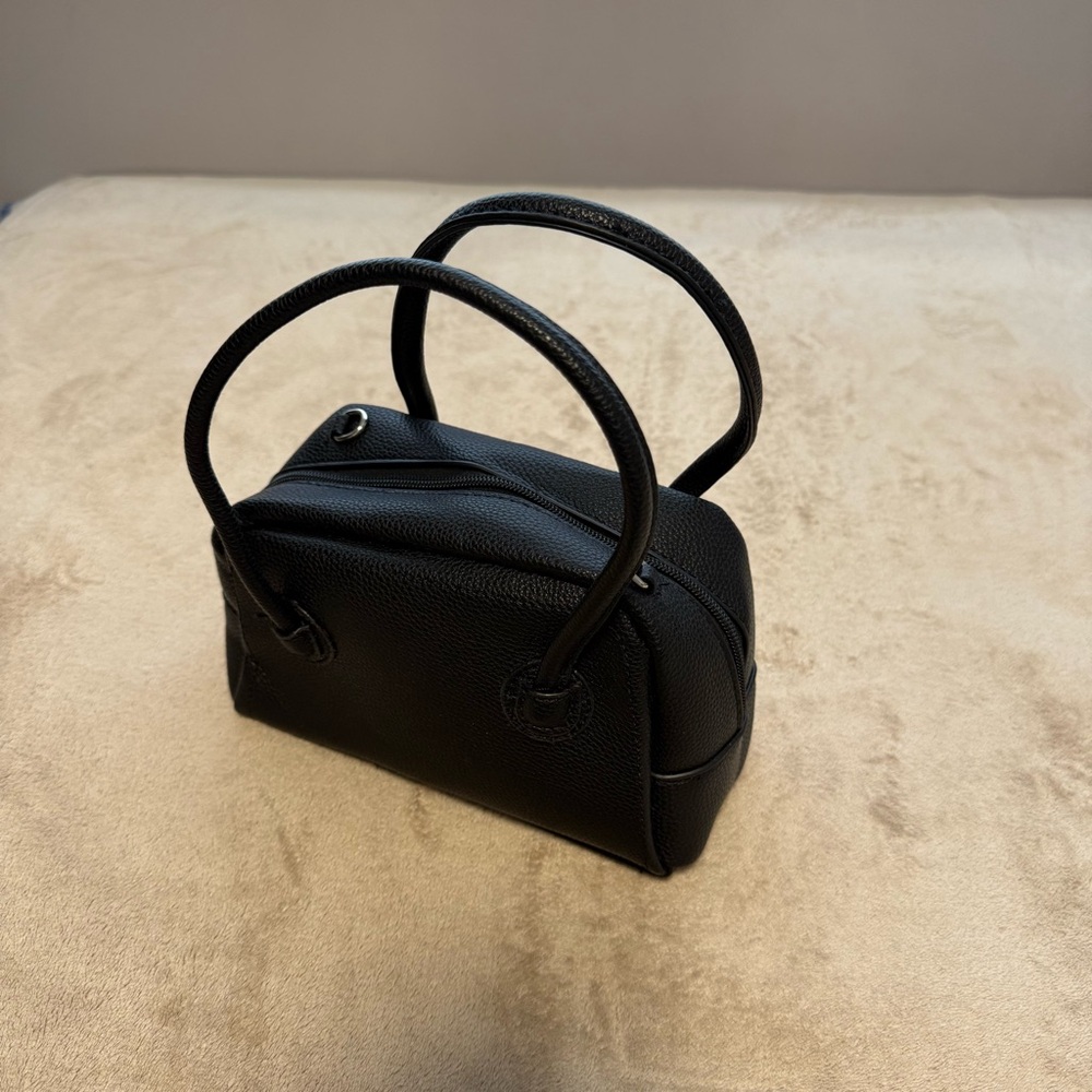 Black Faux Leather Dome Mini Handbag - Unbranded